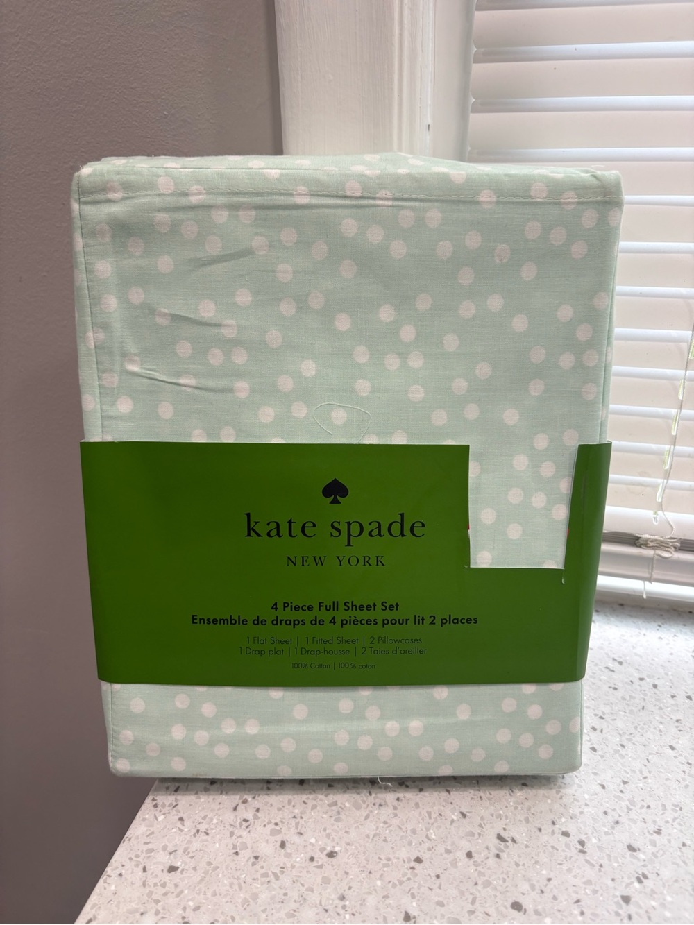 NEW kate spade New York Holiday Scatter Powder Blue Polka Dot Full Sheet Set